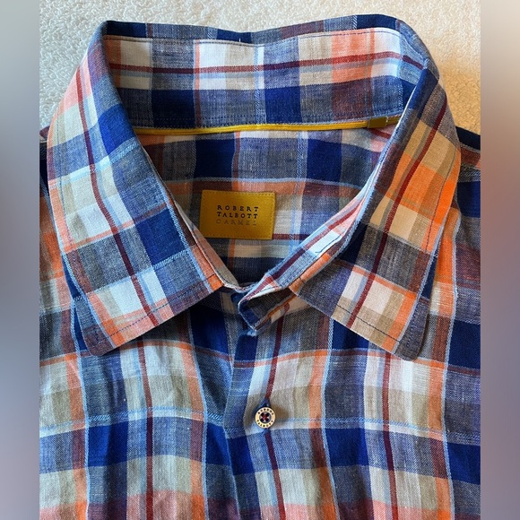 Robert Talbott Carmel plaid button-down shirt. Blue orange white. Men’s XL. - Picture 4 of 8